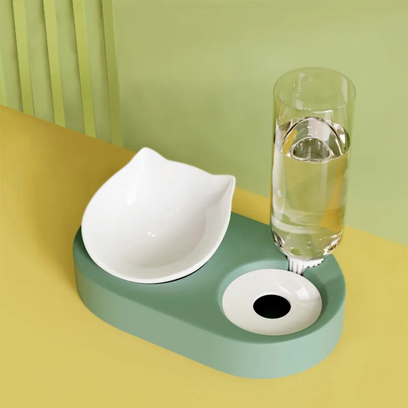 2-in-1 Dog Bowl & Cat Feeder with Automatic Water Bottle