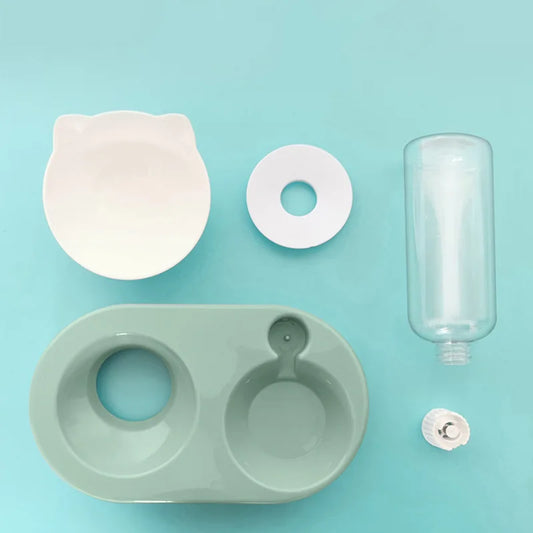 2-in-1 Dog Bowl & Cat Feeder with Automatic Water Bottle