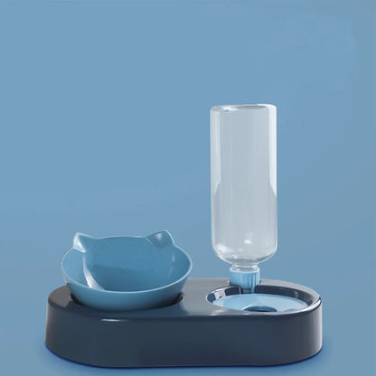 2-in-1 Dog Bowl & Cat Feeder with Automatic Water Bottle
