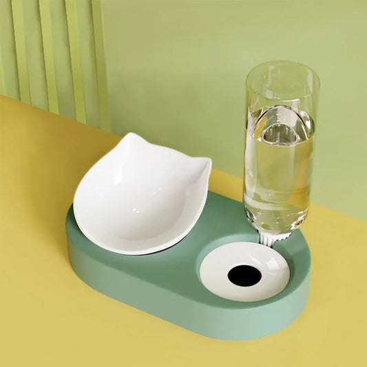 2-in-1 Dog Bowl & Cat Feeder with Automatic Water Bottle