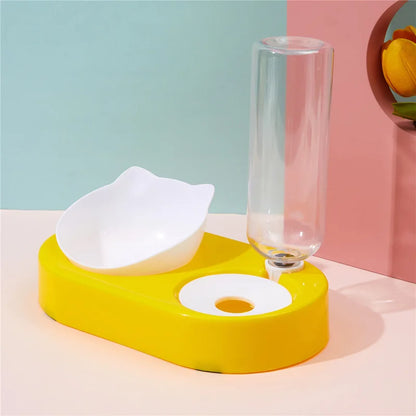 2-in-1 Dog Bowl & Cat Feeder with Automatic Water Bottle